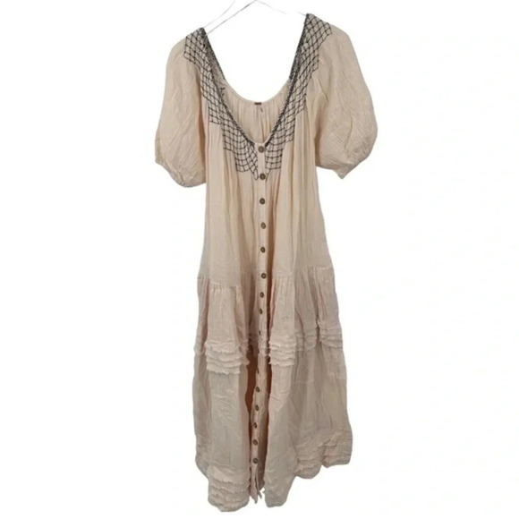 Free People Sunday Stroll Maxi Dress Buttondown Oversized Embroidered S B1487 - Picture 4 of 5